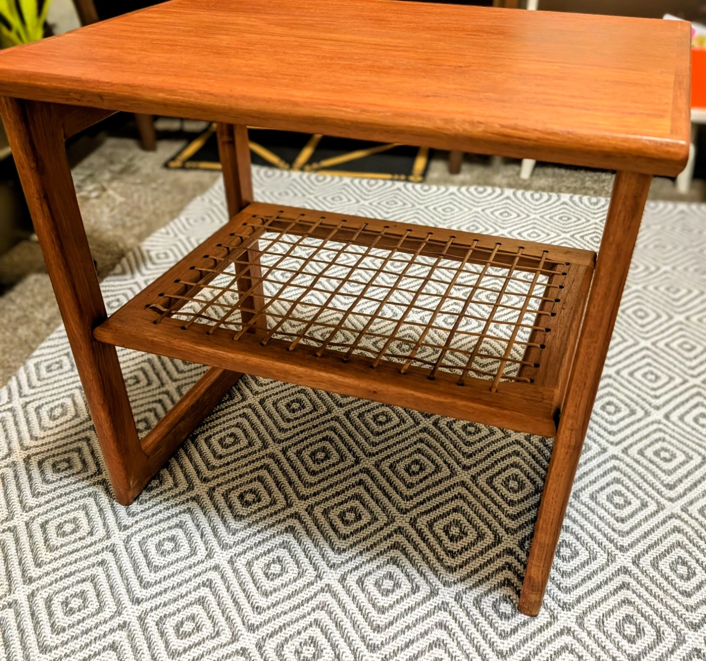 Mid-Century Modern Wood and Cane Side Table
