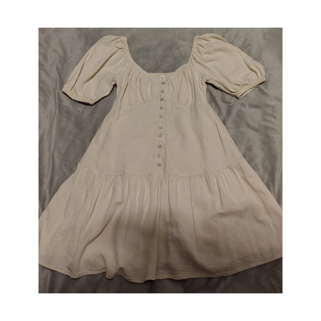 American Eagle Cream Tiered Square Neck Dress XS