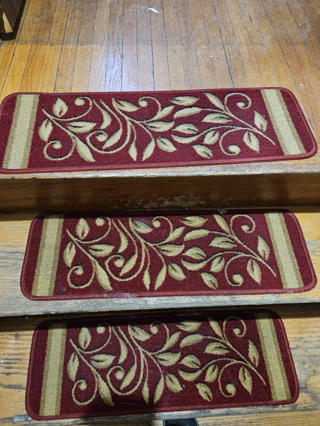 Set of 14 0r 16 Burgundy Leaf Pattern Stair Treads