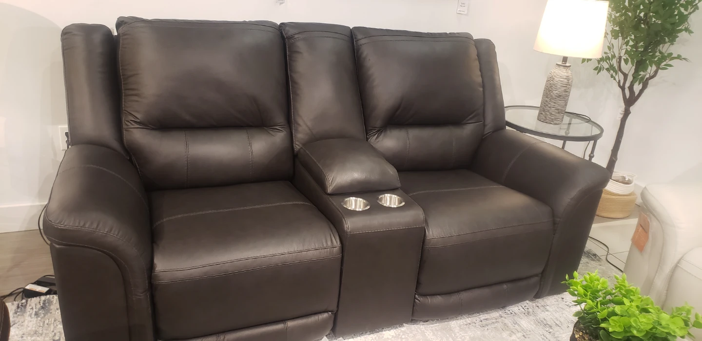 Dark Brown Leather Loveseat Recliner with Cup Holders