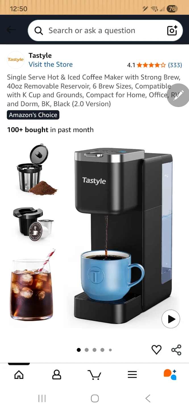 Tastyle Single Serve Coffee Maker - Black