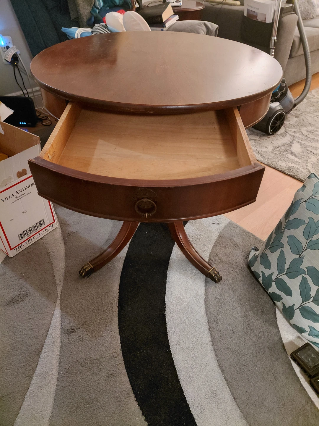 Wooden Round Side Table with Drawer - photo 2