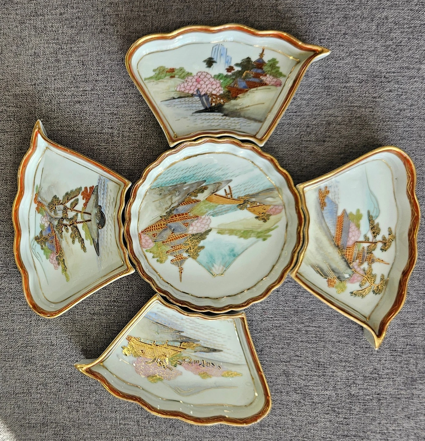 Vintage Japanese Satsuma or Kutani Porcelain Handpainted Set
