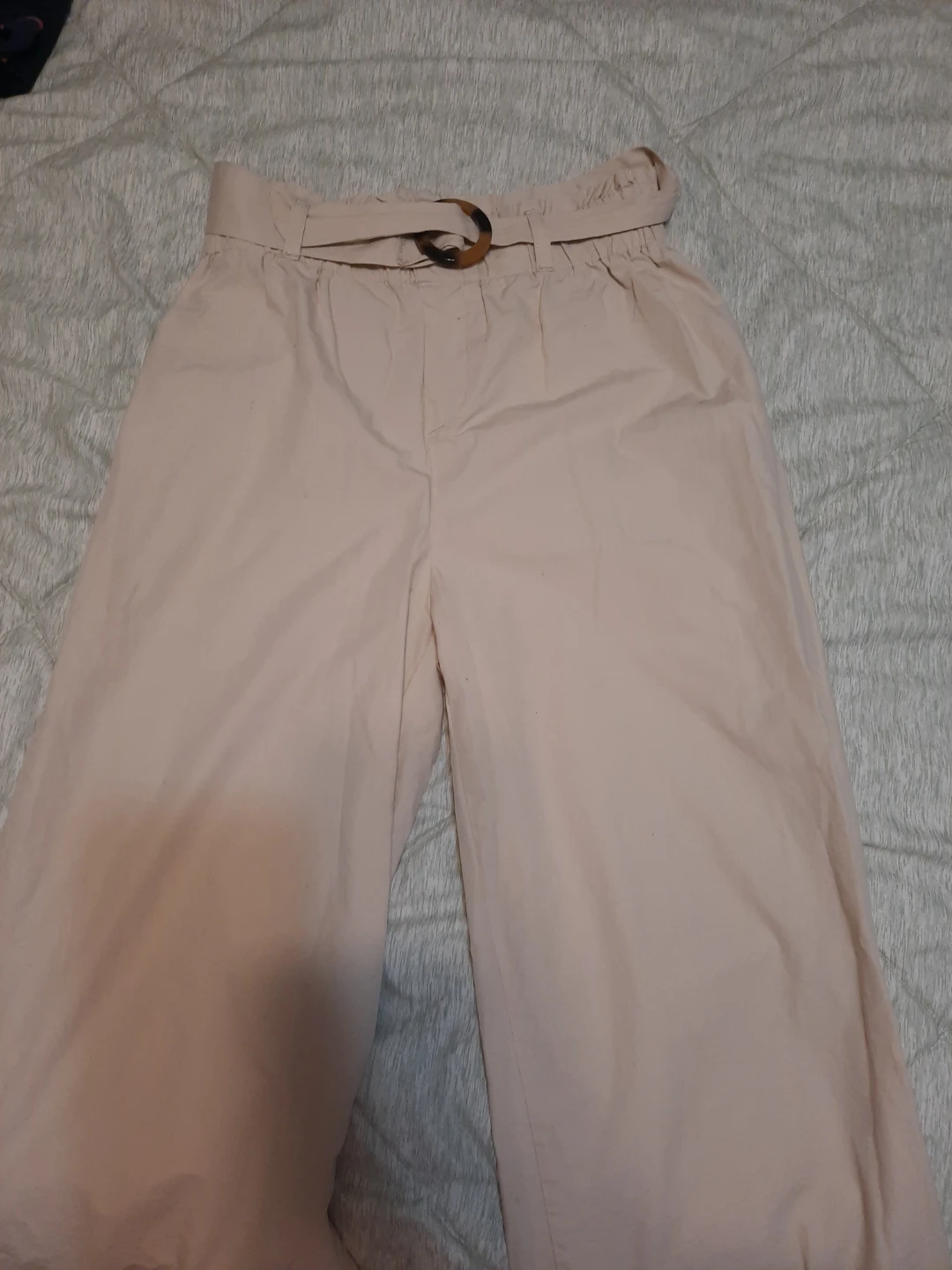Women's Beige Wide-Leg Pants with Ring Belt