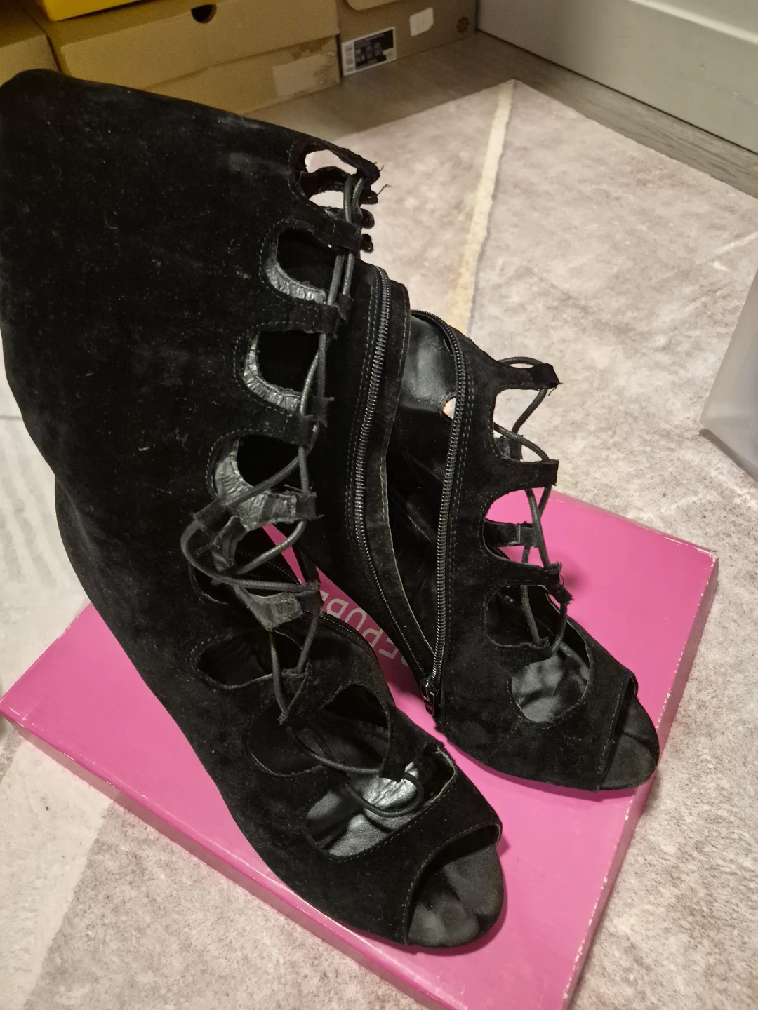 Black Suede Lace-Up Heels - photo 2