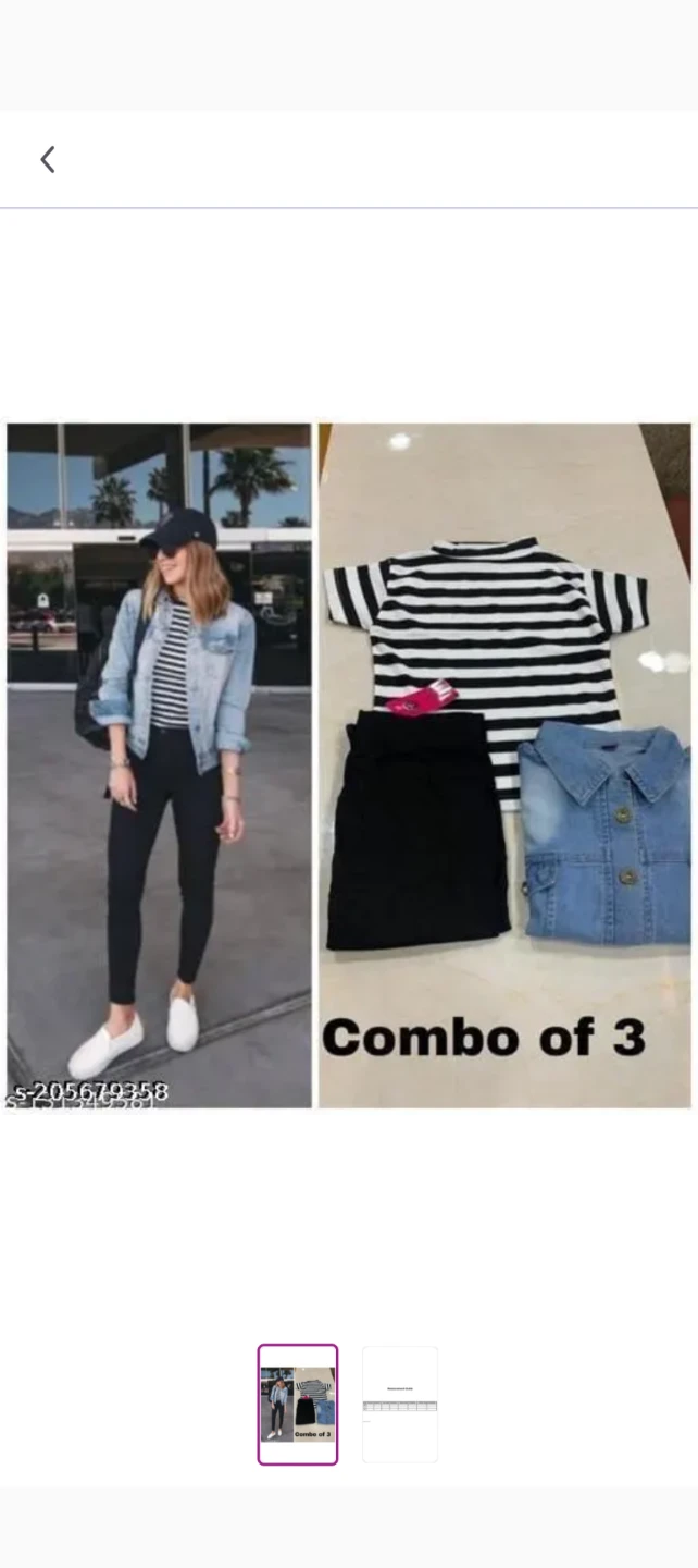 Women's Denim Jacket, Striped T-Shirt, and Black Pants Combo - photo 5