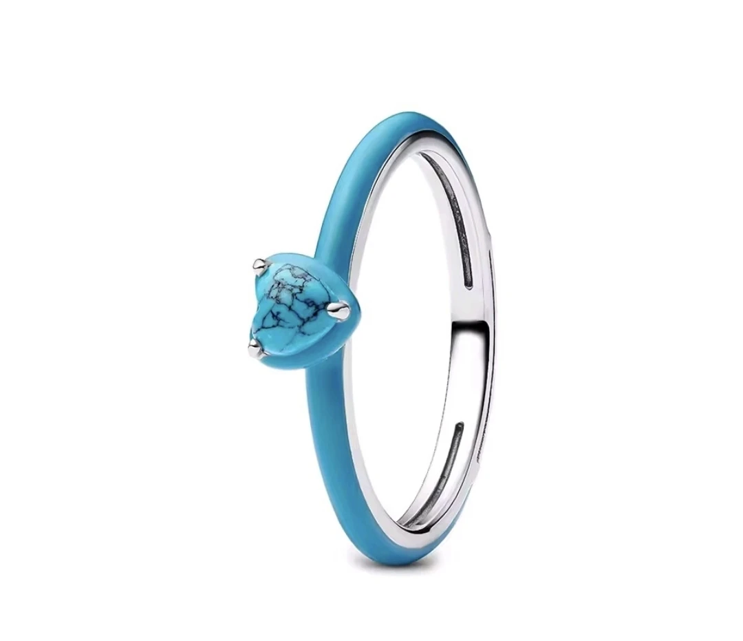 Sterling Silver Rings with Heart Stone BLACK/PINK/BLUE🏆 - photo 2
