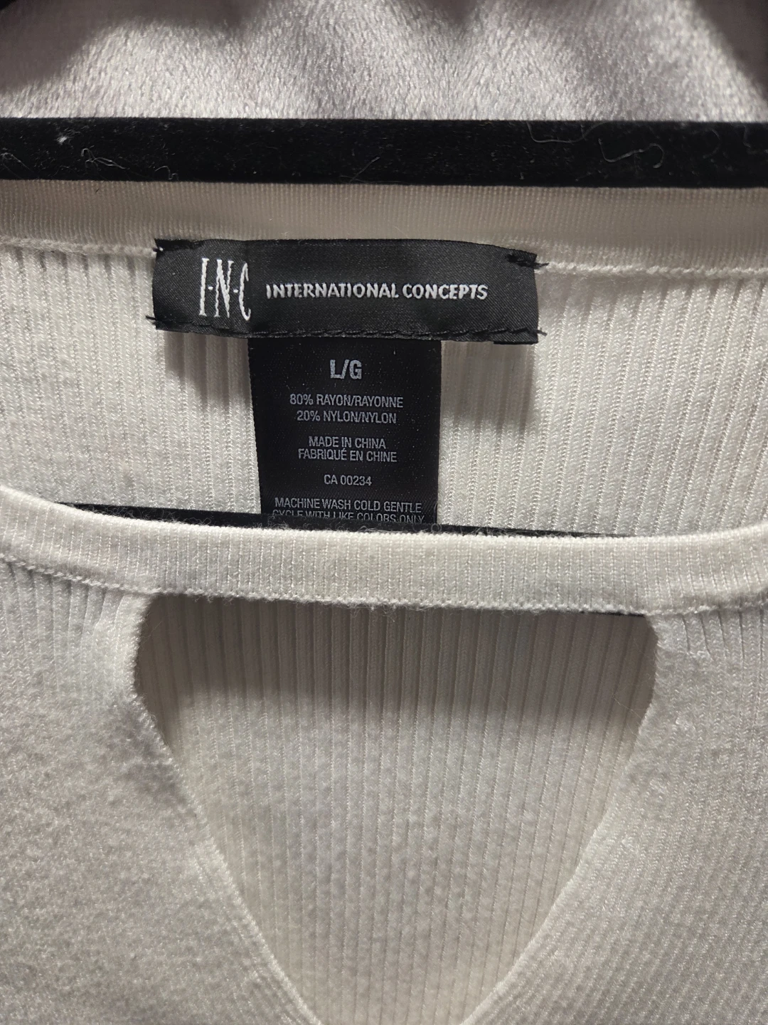 INC International Concepts White Ribbed Cutout Sweater Top L/G - photo 2