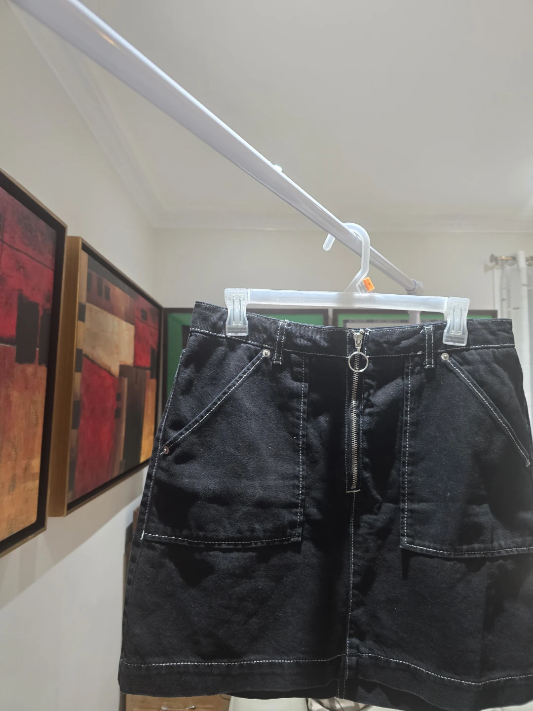 TOPSHOP Black Denim Mini Skirt with White Stitching - photo 3