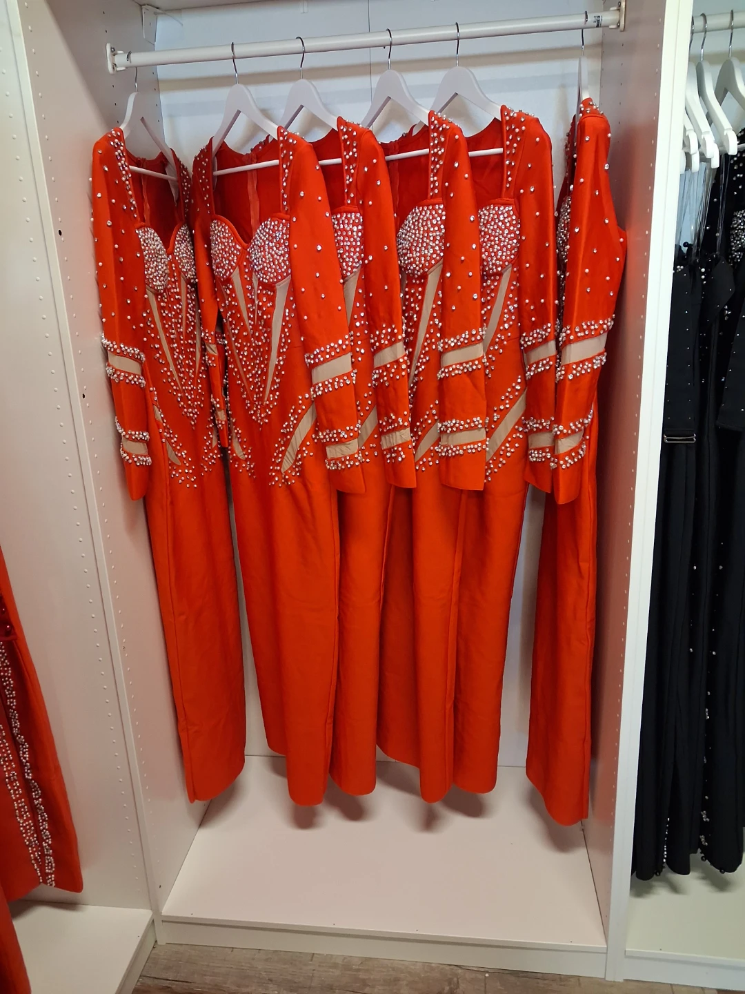 Orange sequined performance dresses (multiple available)