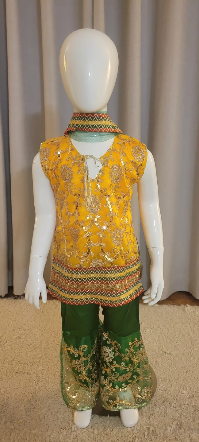 Girls Yellow Kurti with Green Pants for Eid 🏆 - photo 3