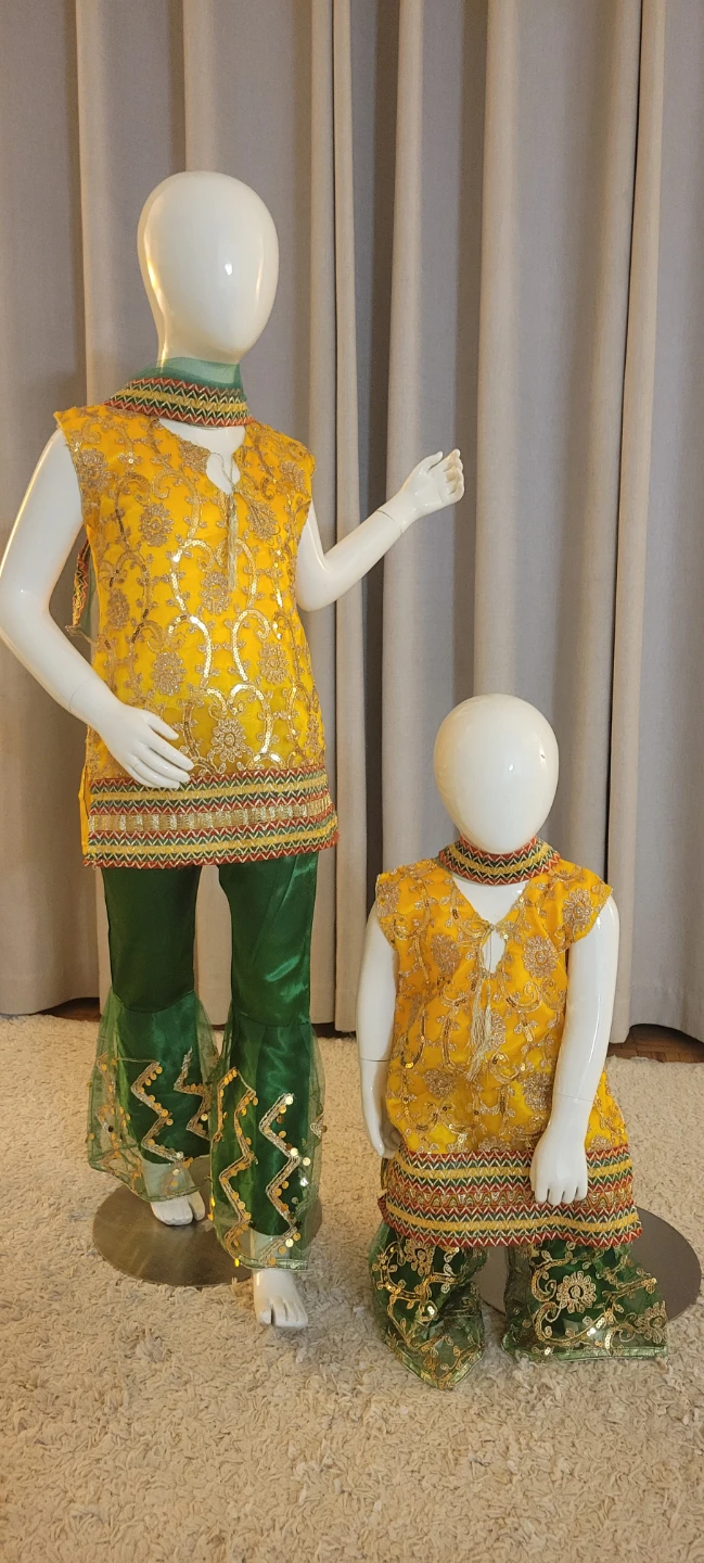 Girls Yellow Kurti with Green Pants for Eid 🏆 - photo 4