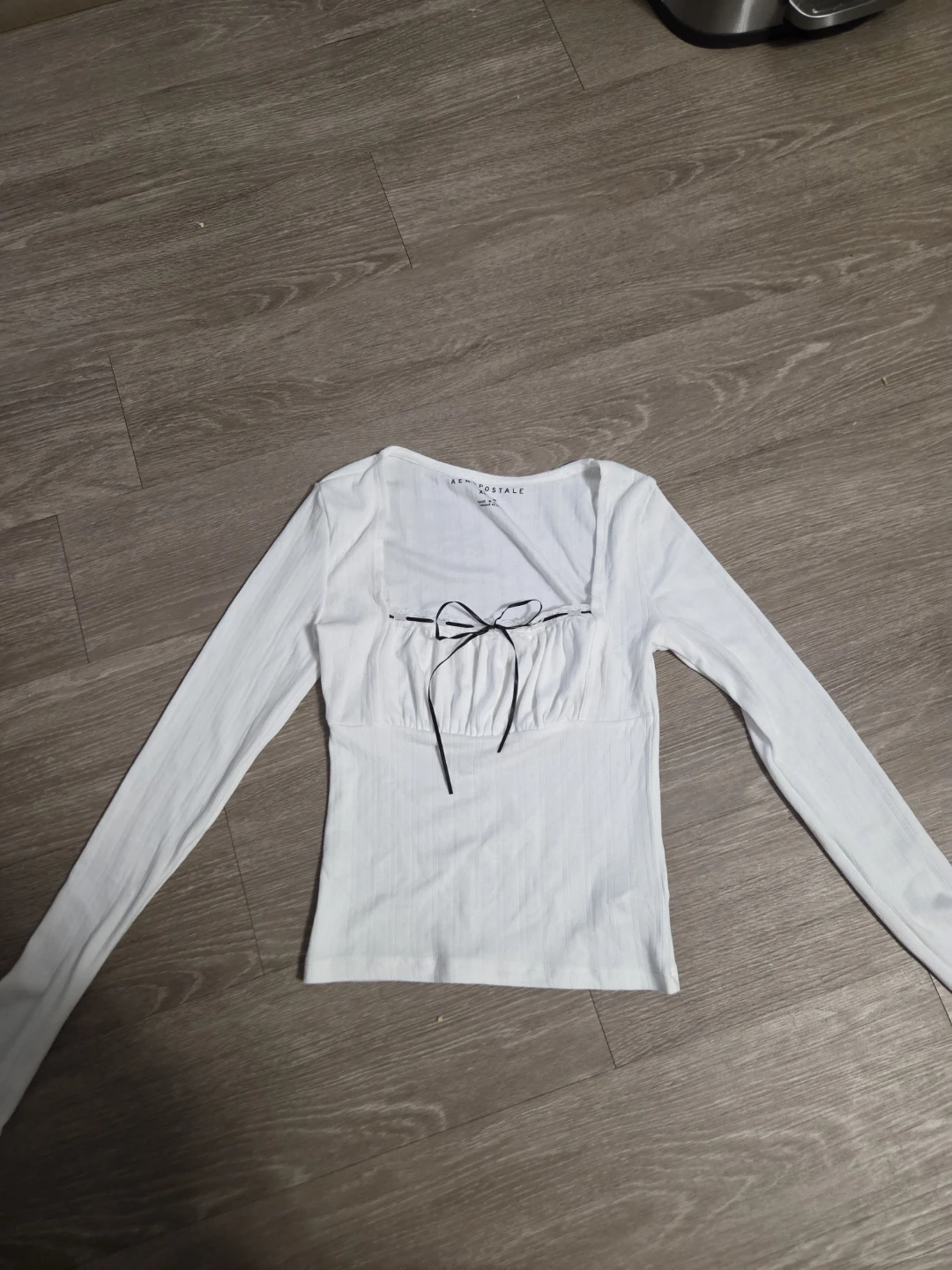 Aeropostale White Ribbed Square Neck Top with Bow - XS/TP - photo 2