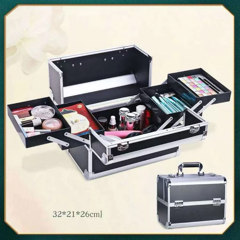 Red/Black Makeup Train Case with Trays - 32x21x26cm