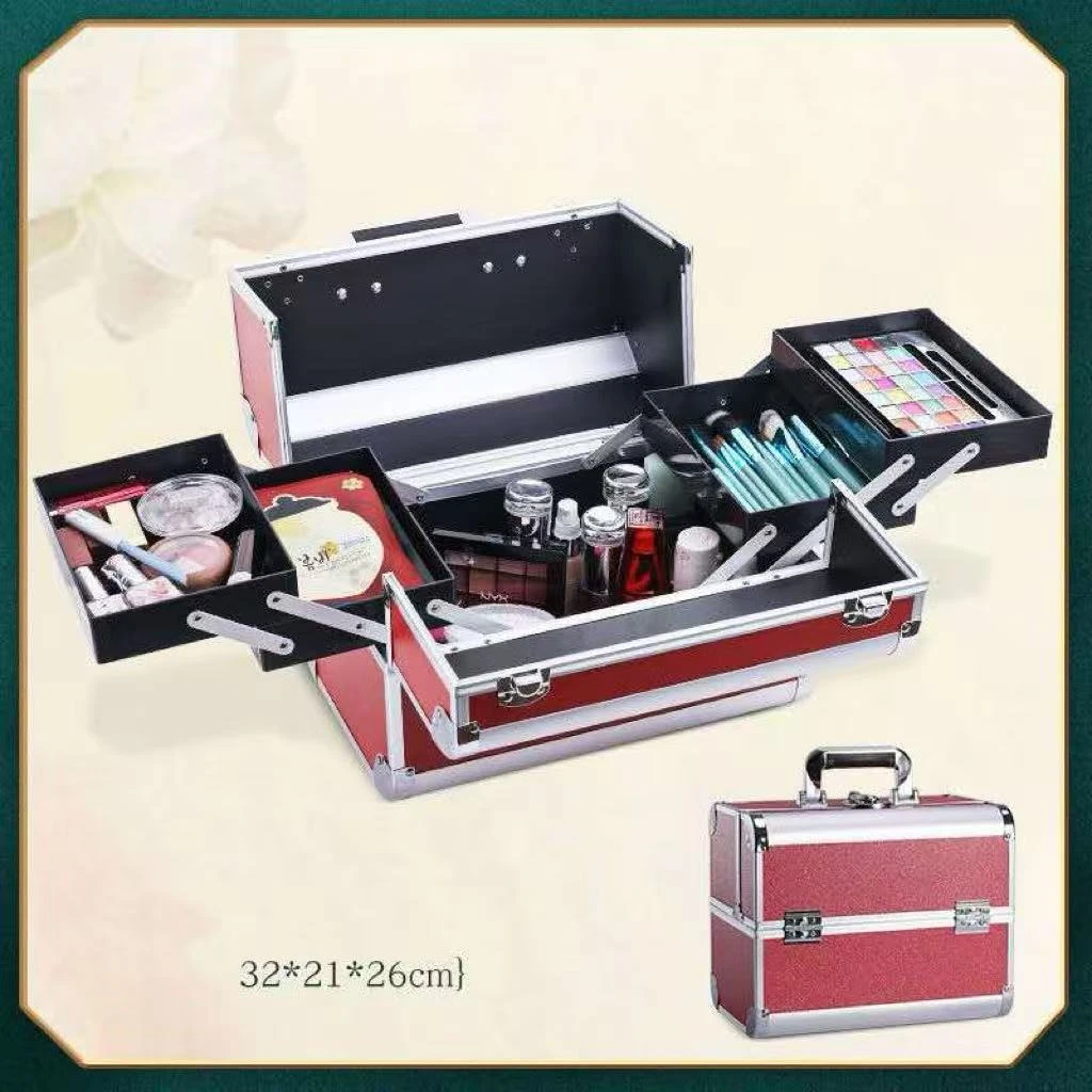 Red/Black Makeup Train Case with Trays - 32x21x26cm - photo 2