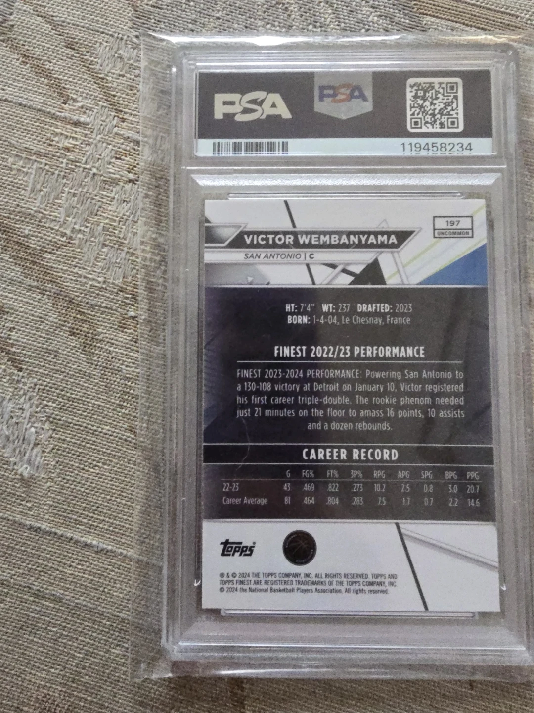 2023 Topps Finest Victor Wembanyama Checkerboard PSA 10 Gem Mint - photo 2