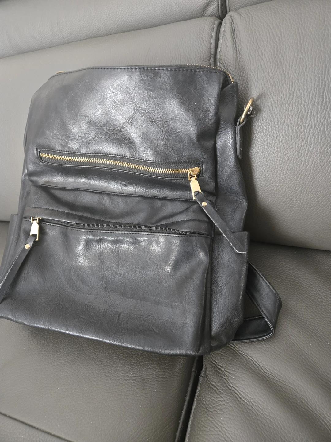 Black Faux Leather Backpack