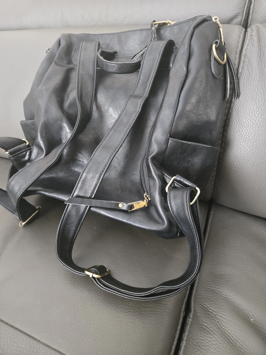 Black Faux Leather Backpack - photo 2