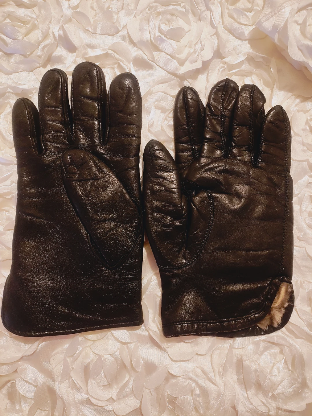 🏆Men Black Leather Gloves with Fur Trim - photo 2