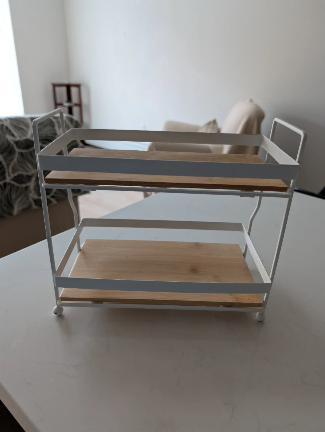 White 2-Tier Metal and Wood Shelf Organizer
