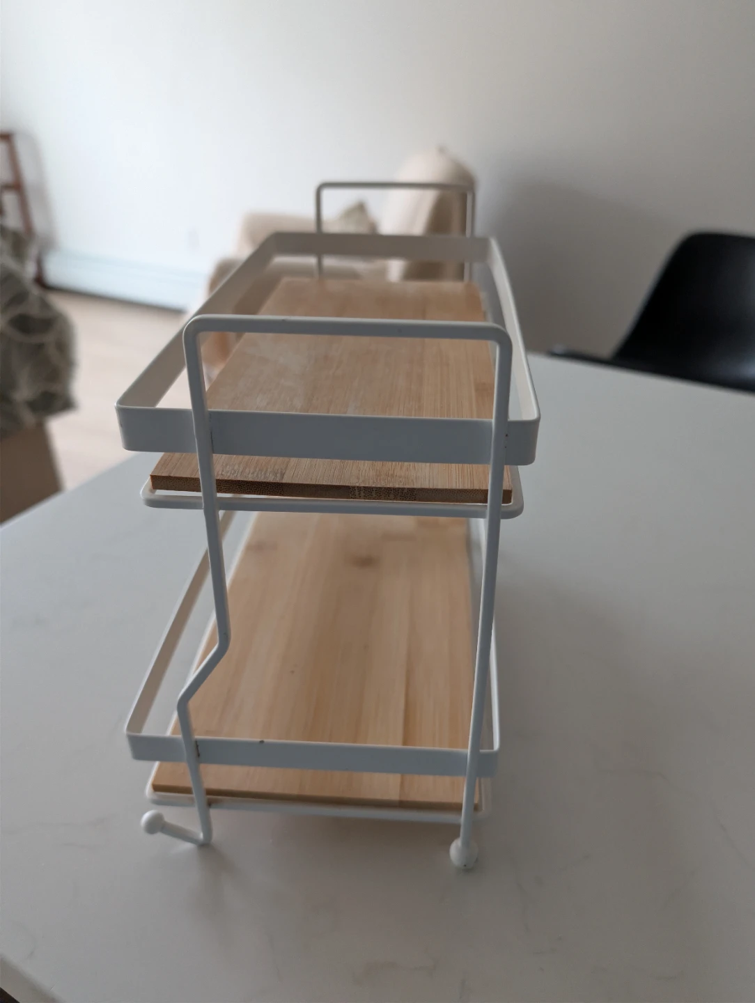 White 2-Tier Metal and Wood Shelf Organizer - photo 2