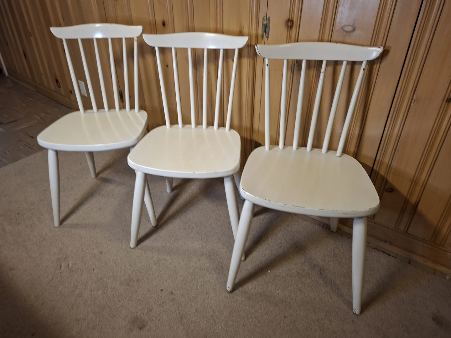 Set of 3 White Spindle Back Kitchen Chairs