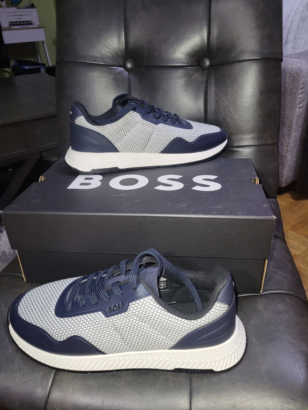 BOSS Men's Navy and Grey Sneakers