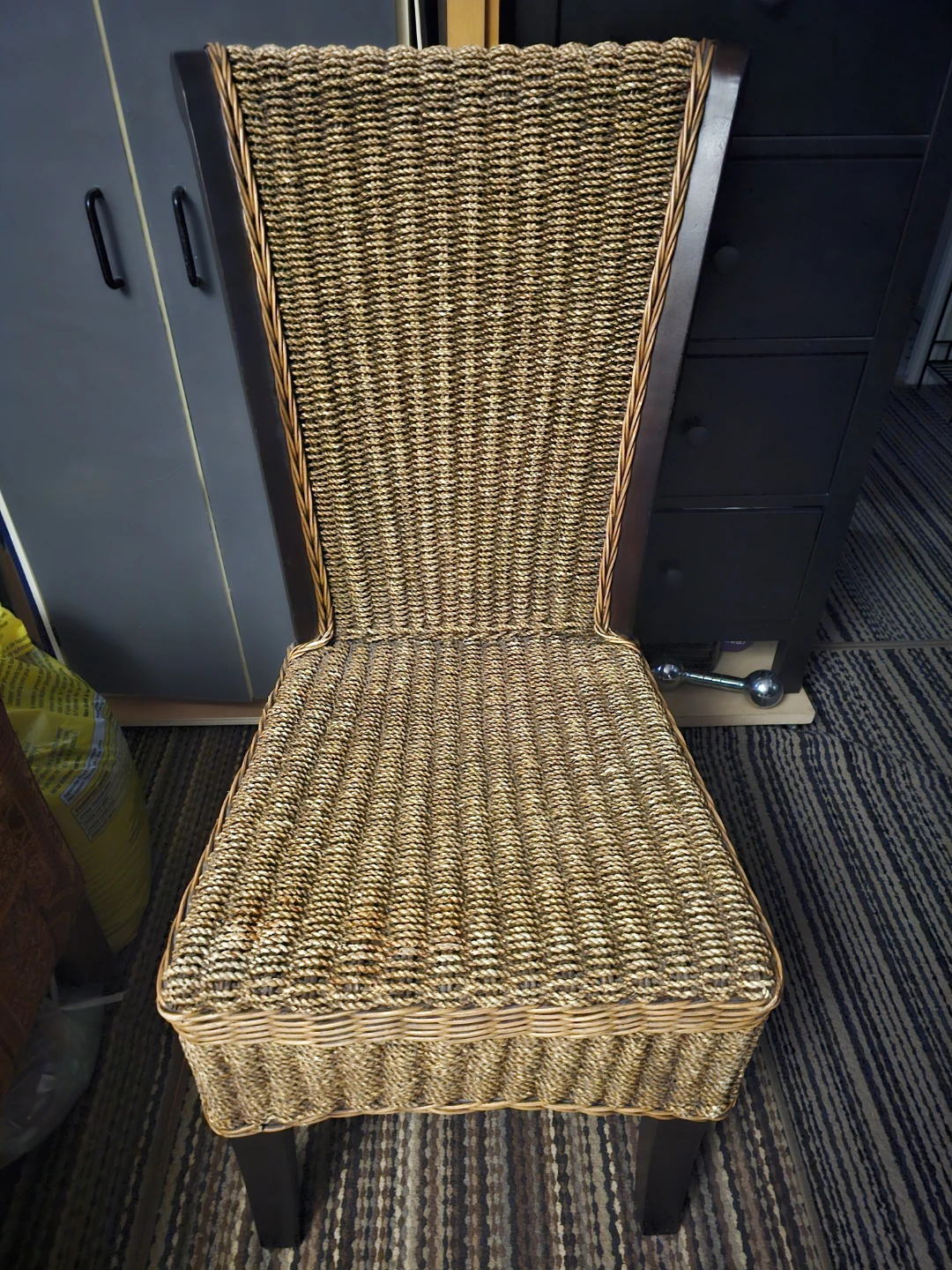 Woven Wicker and Solid Wood Accent Chair