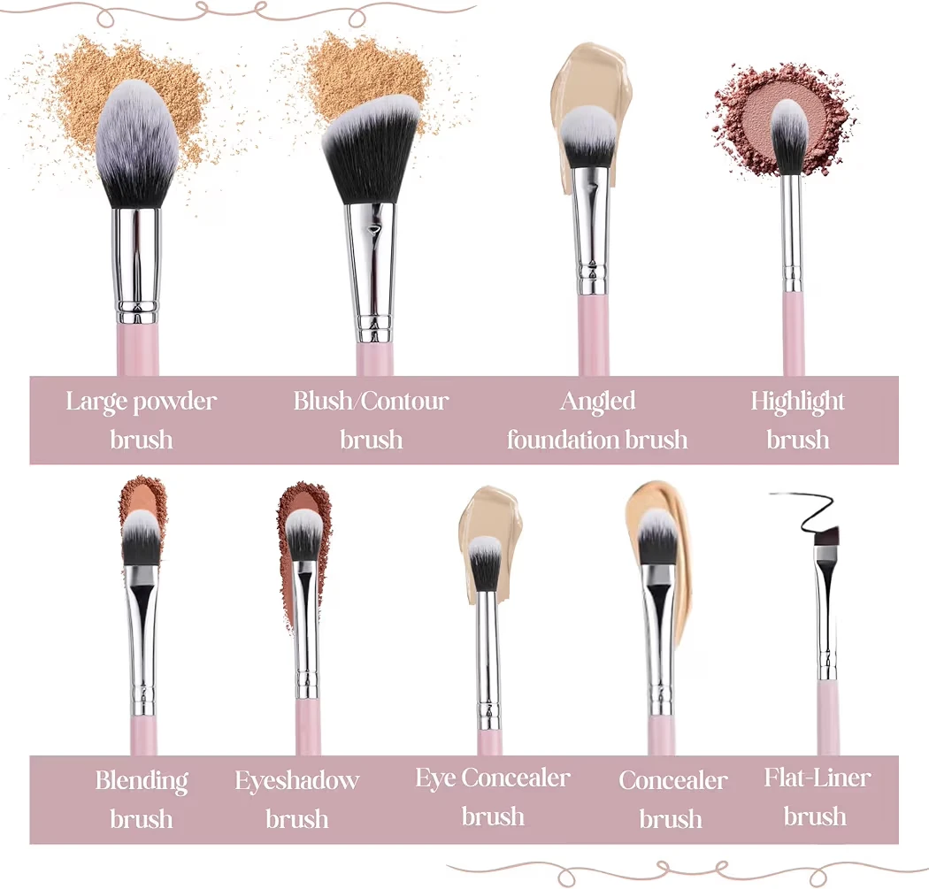 SaDMI Shiny 9-Piece Pink Makeup Brush Set with Case - photo 3