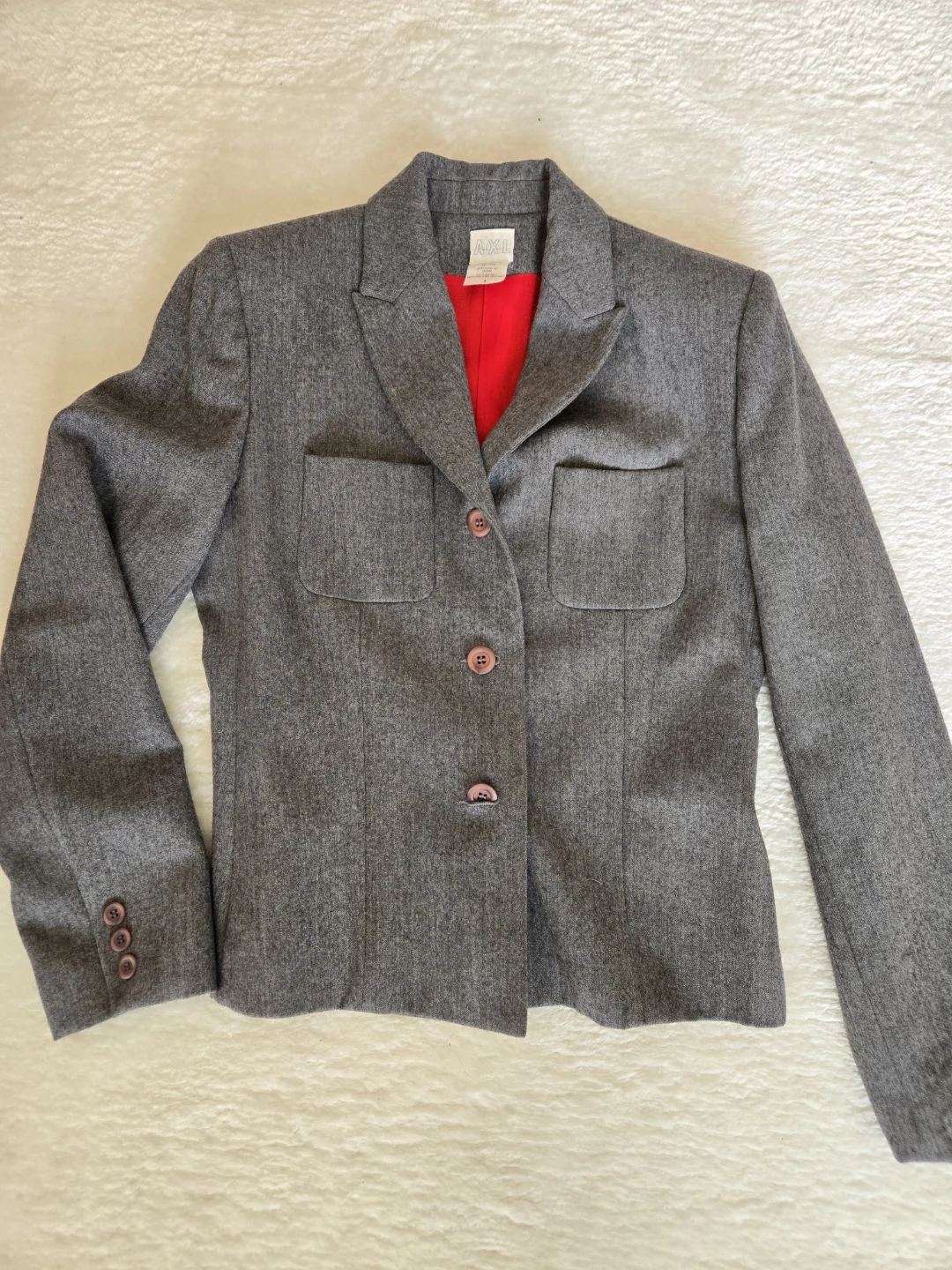 Grey Blazer + Long Pencil Skirt with Red Lining