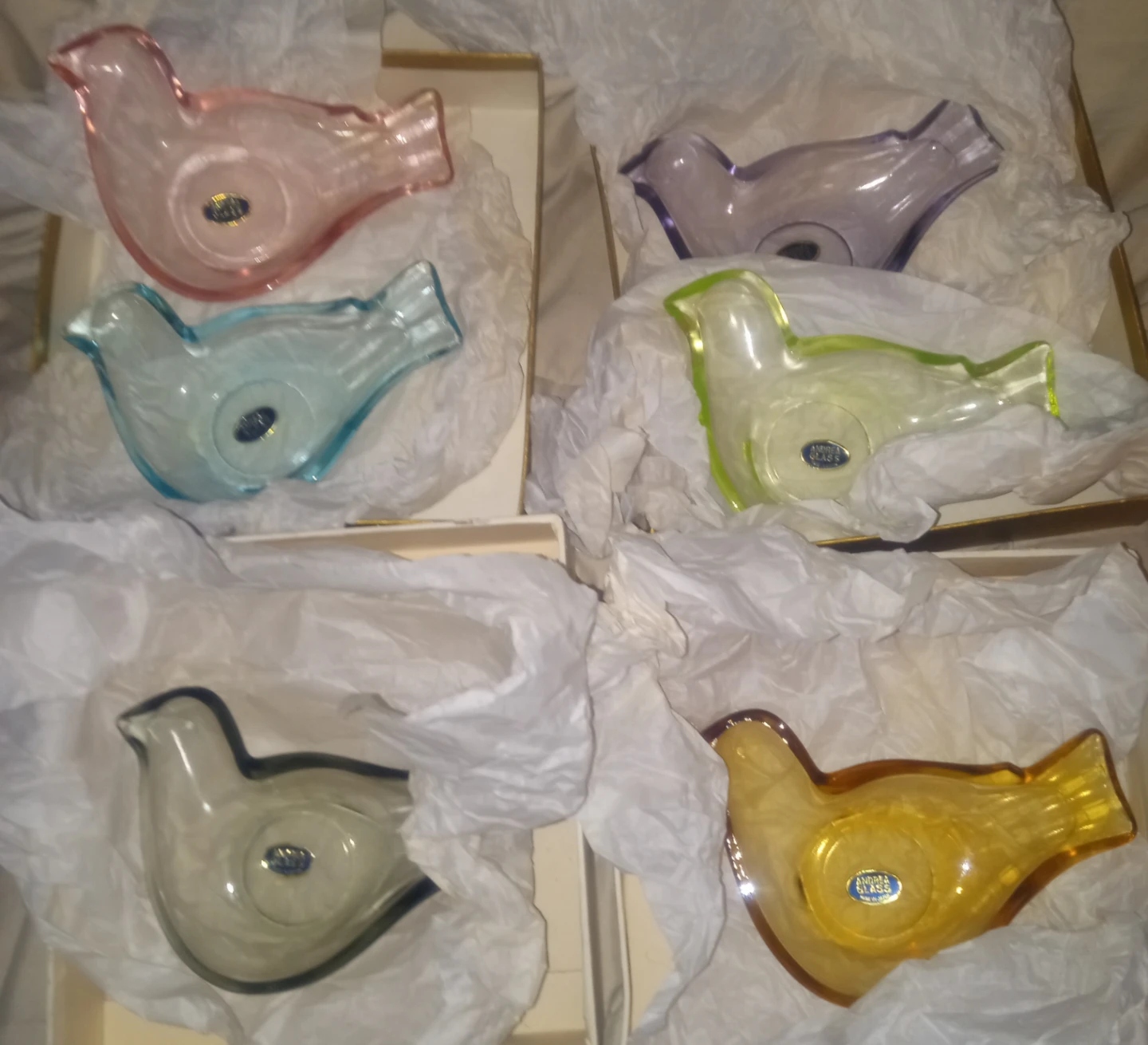 Andrea Glass Vintage Bird Dishes - Complete Set of 6 Colors
