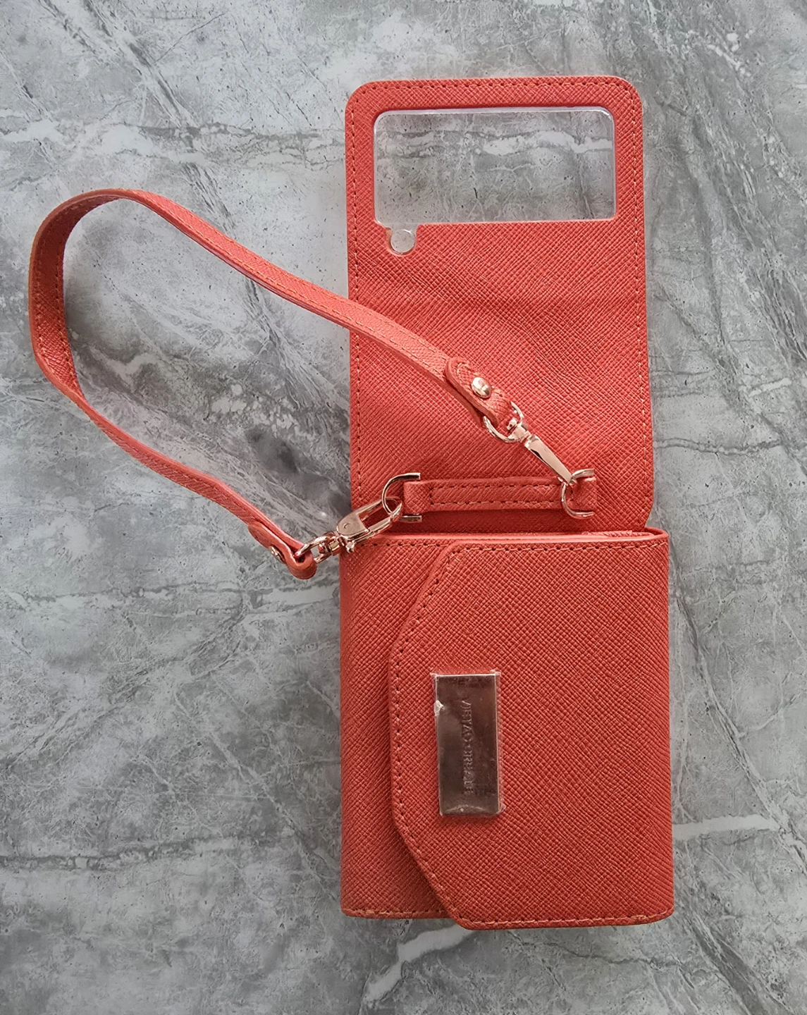 Orange Leather Wallet Case with Lanyard for Samsung Z Flip 3 - photo 2
