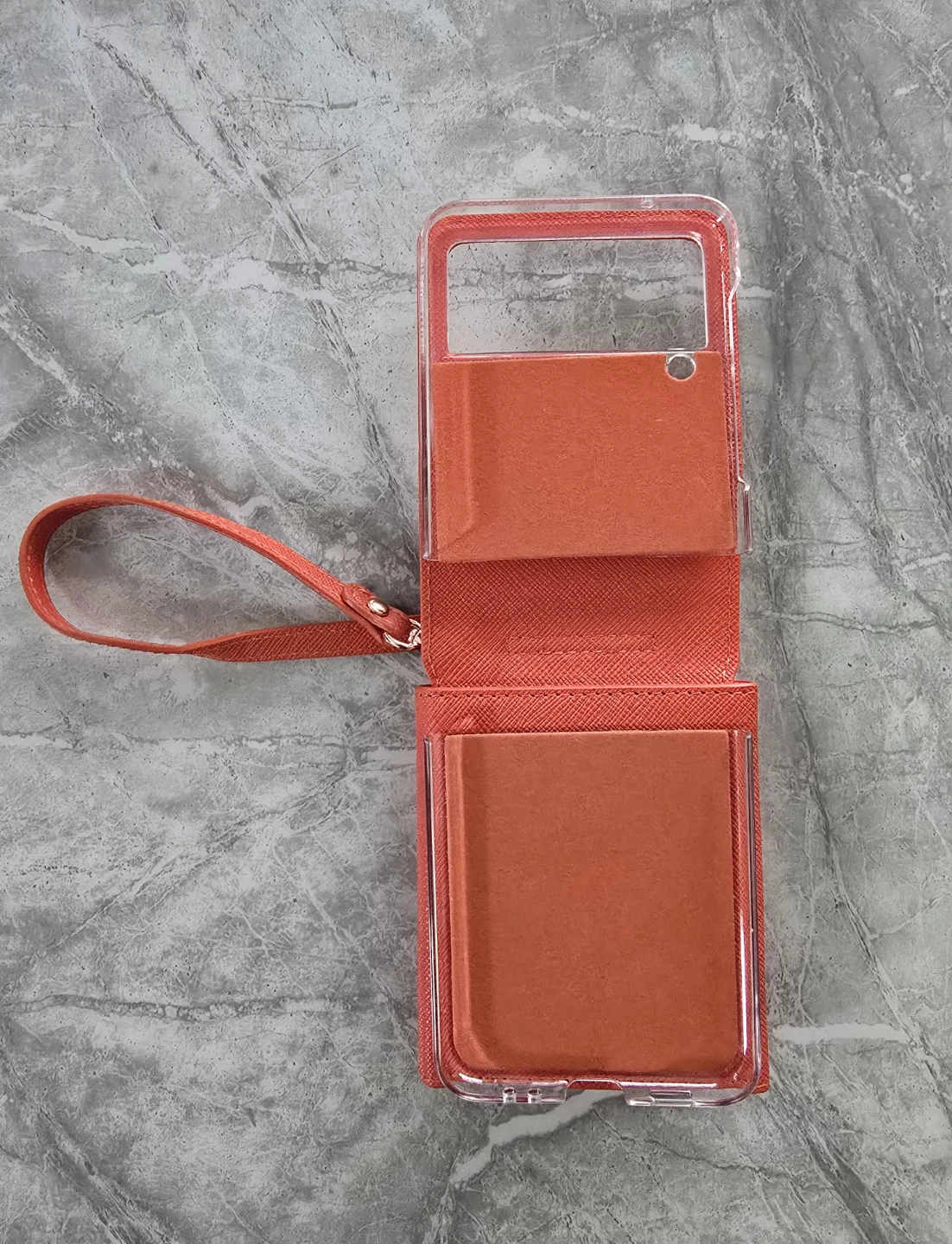 Orange Leather Wallet Case with Lanyard for Samsung Z Flip 3 - photo 3