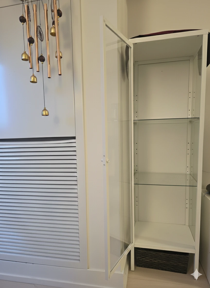 White IKEA FABRIKÖR Glass Door Cabinet