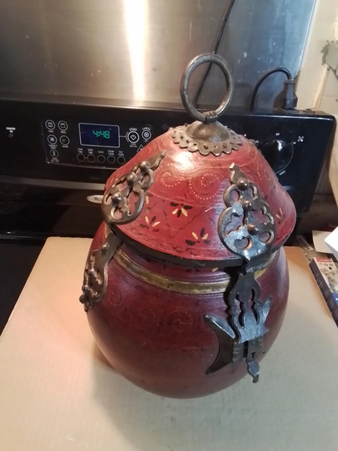 Tibetan Wood Decorative Jar with Lid 13x9"