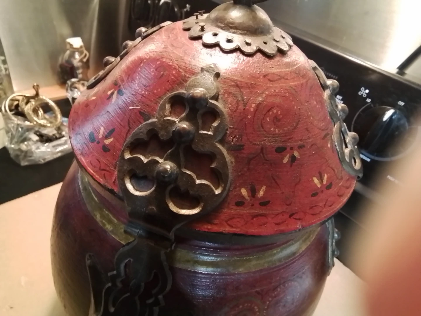 Tibetan Wood Decorative Jar with Lid 13x9" - photo 2