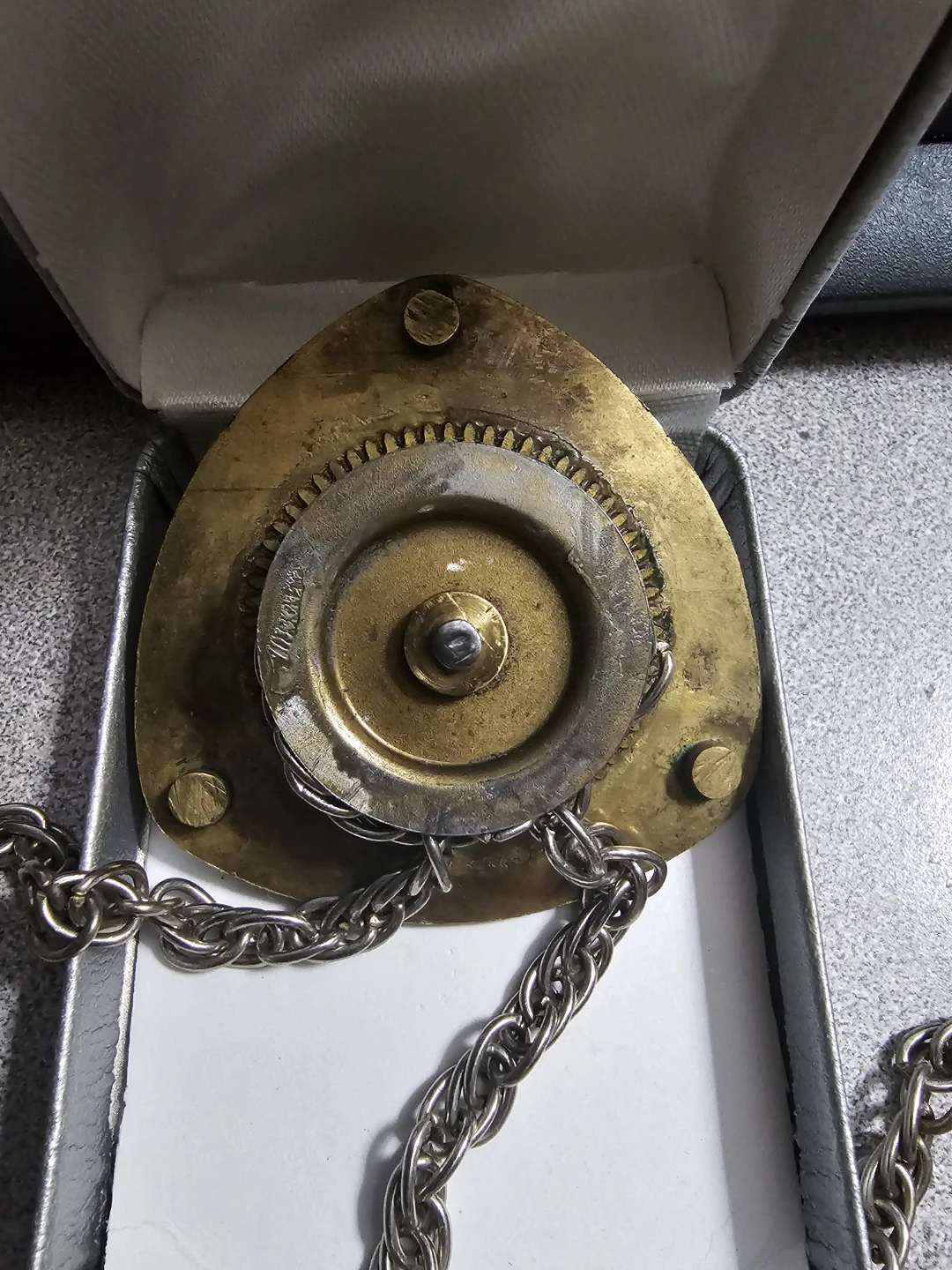 Vintage Brass Gear Instrument with Chain and Case - photo 4