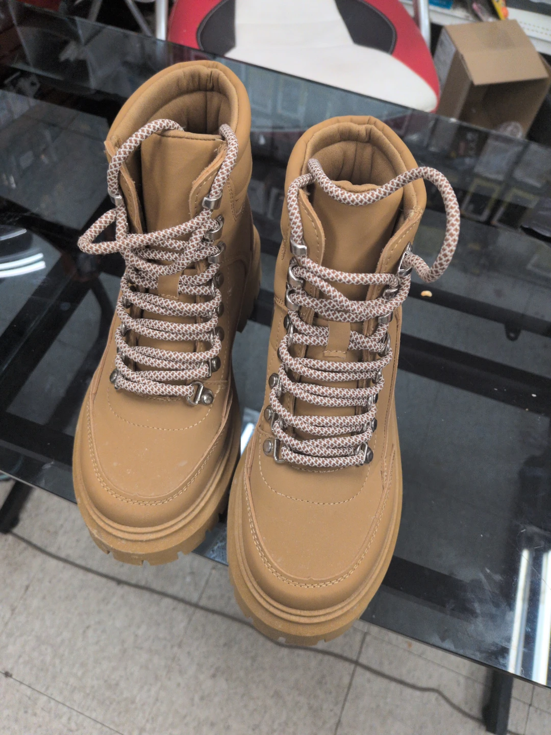 Tan Lace-Up Hiking Boots - photo 3