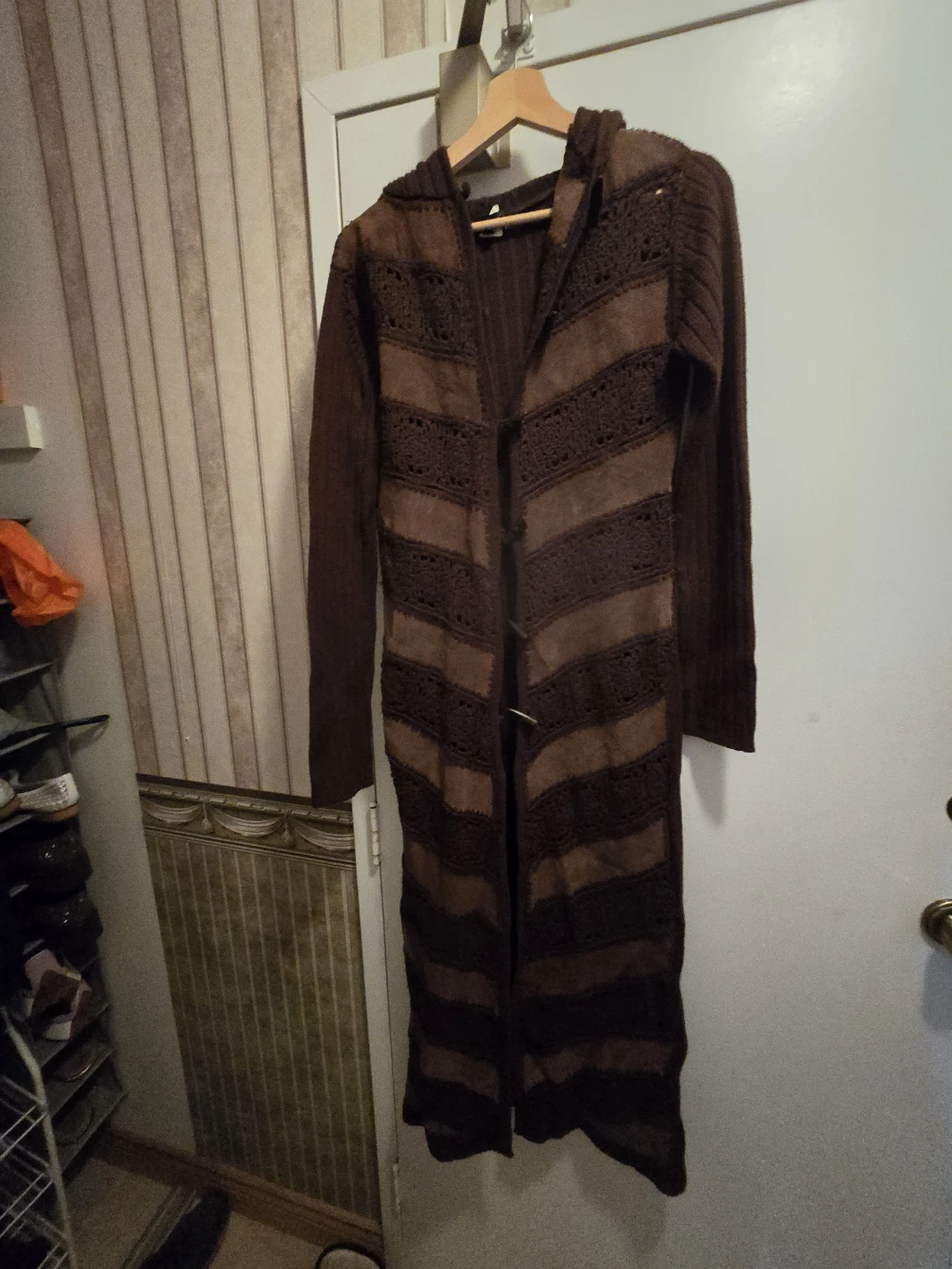 Le Château Brown Knit & Suede Long Cardigan