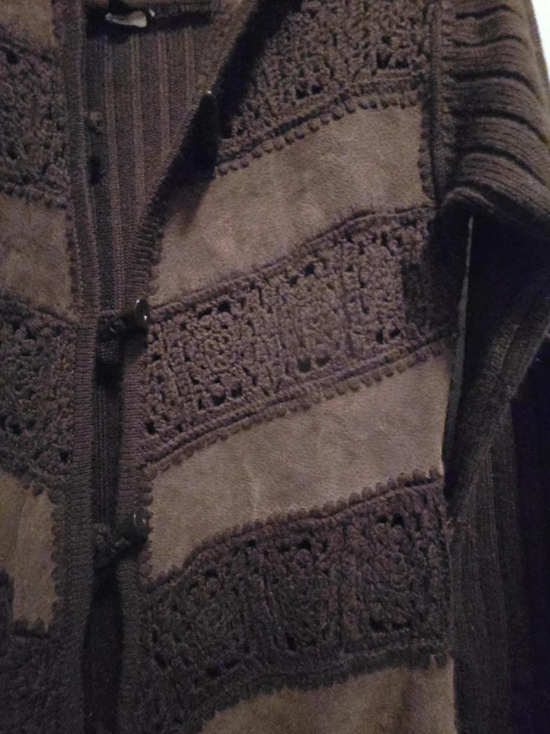Le Château Brown Knit & Suede Long Cardigan - photo 4