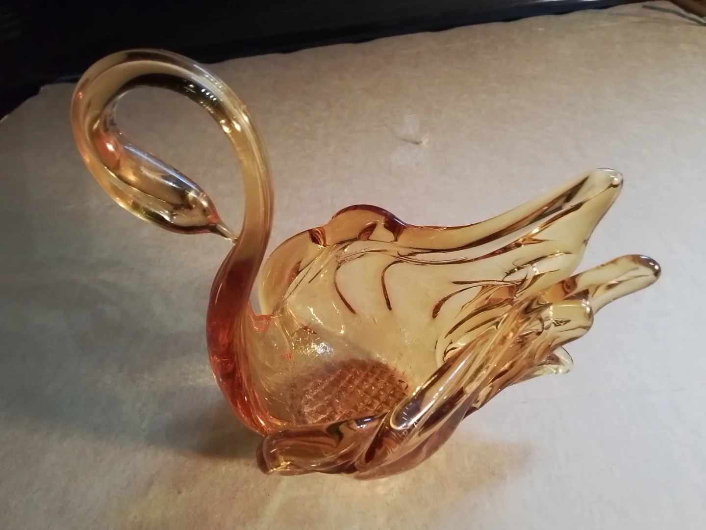 Vintage Hand-Blown Amber Swan Ash Tray