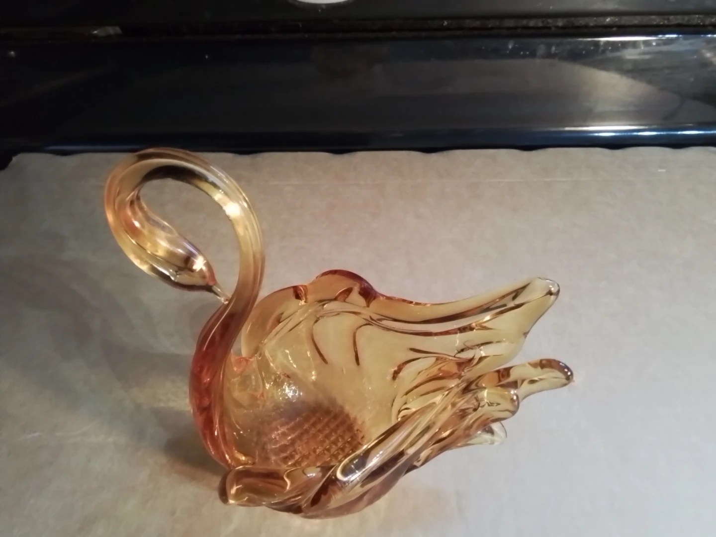 Vintage Hand-Blown Amber Swan Ash Tray - photo 2