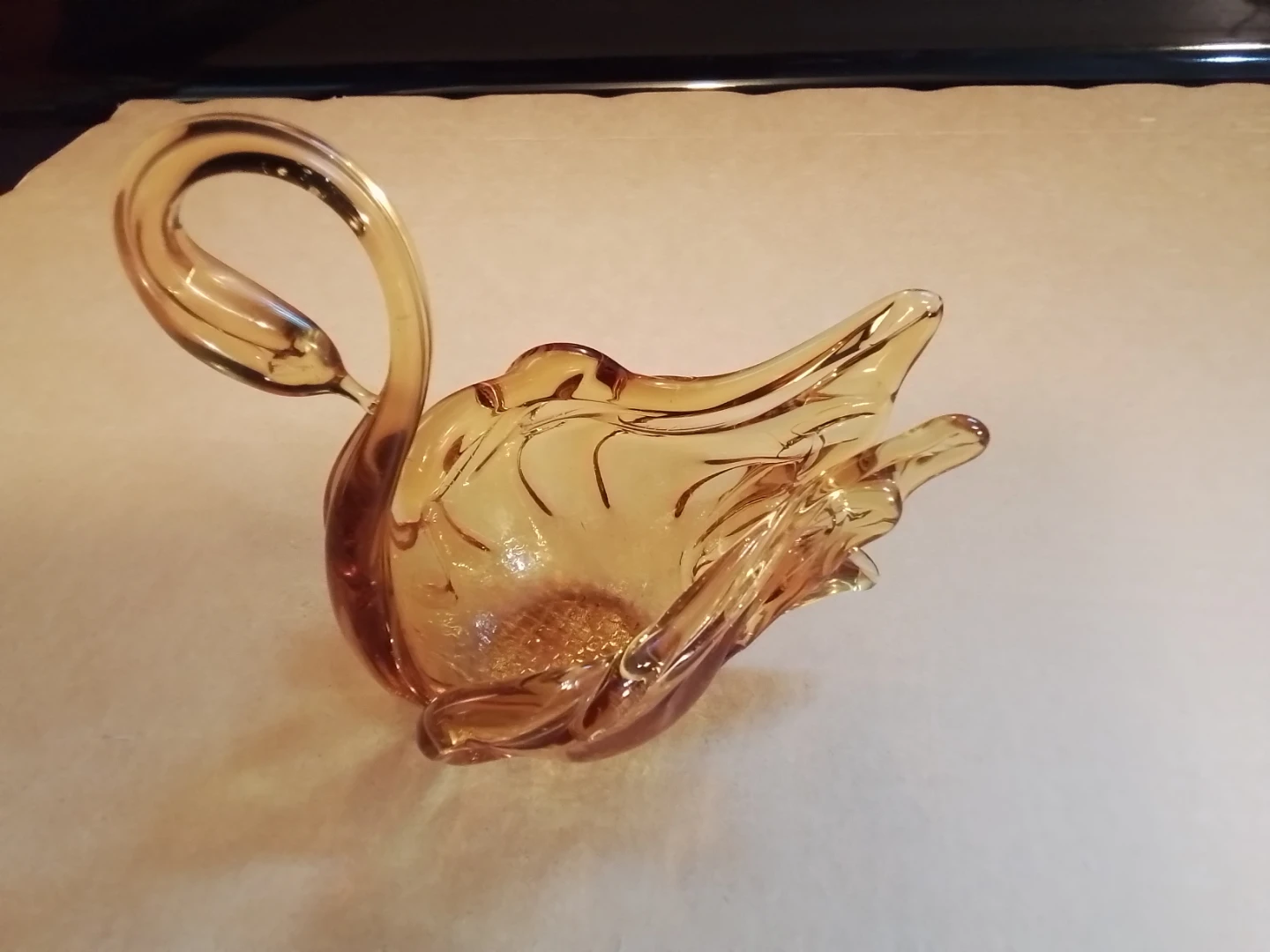Vintage Hand-Blown Amber Swan Ash Tray - photo 3