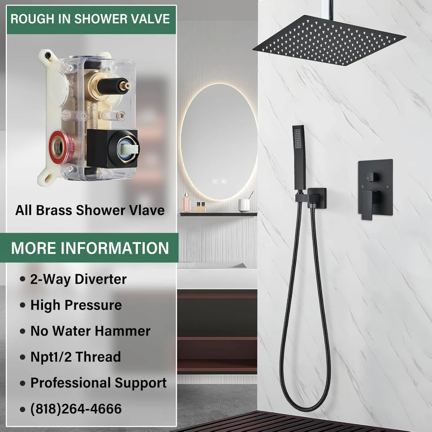 Brand New Matte Black 10” Rainfall Shower Kit For Sale - photo 3