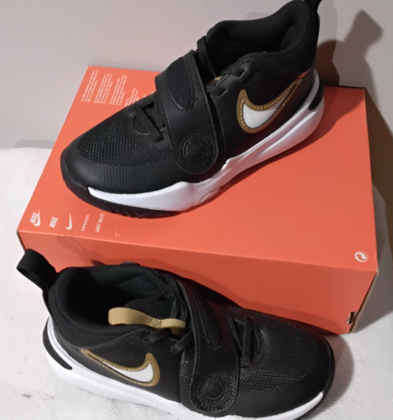 Nike Kids Shoes Black White Gold Hook and Loop Size Toddler 10C