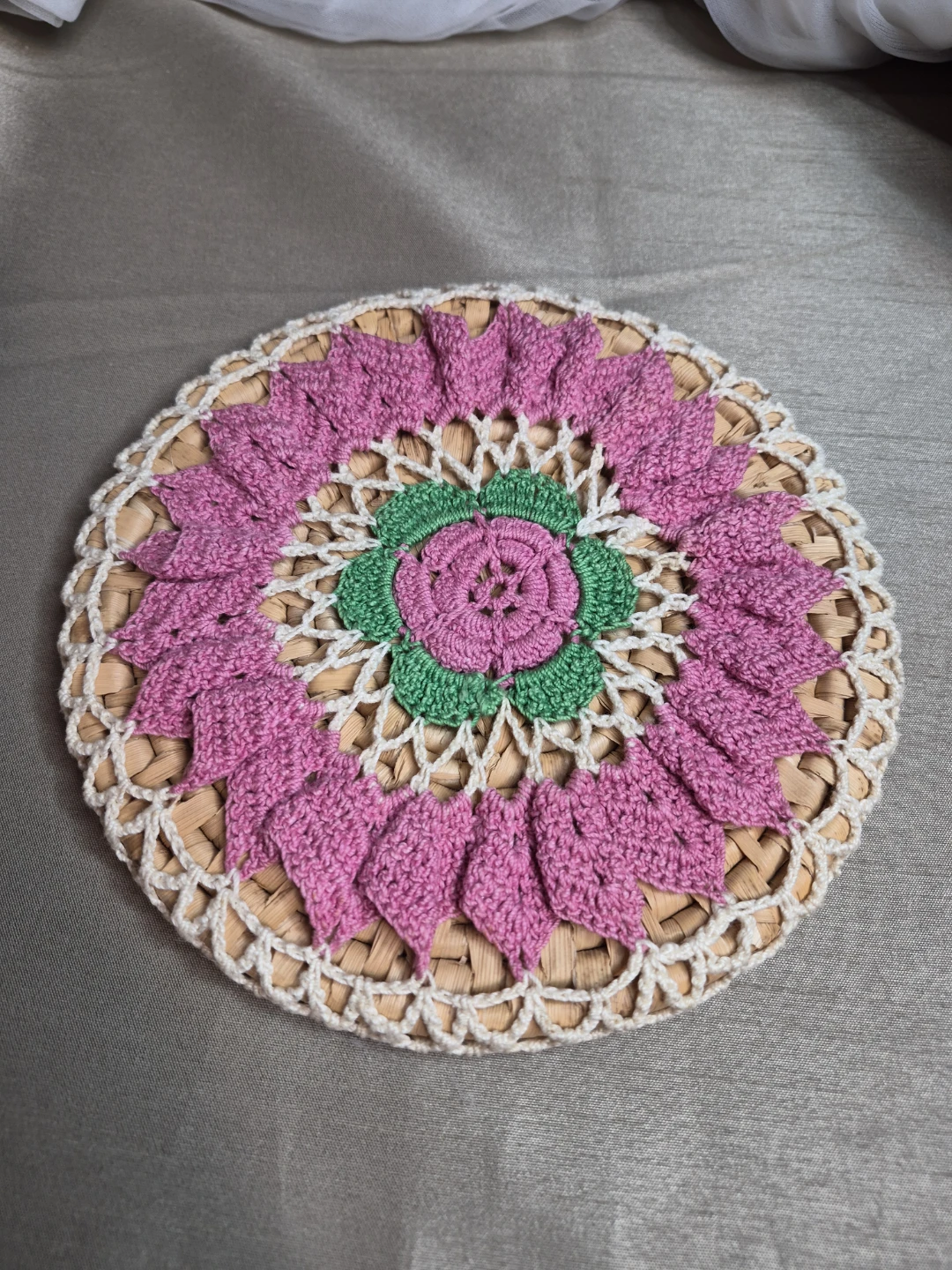 Vintage 7" Wicker Hot Pad with a Beautiful Handmade