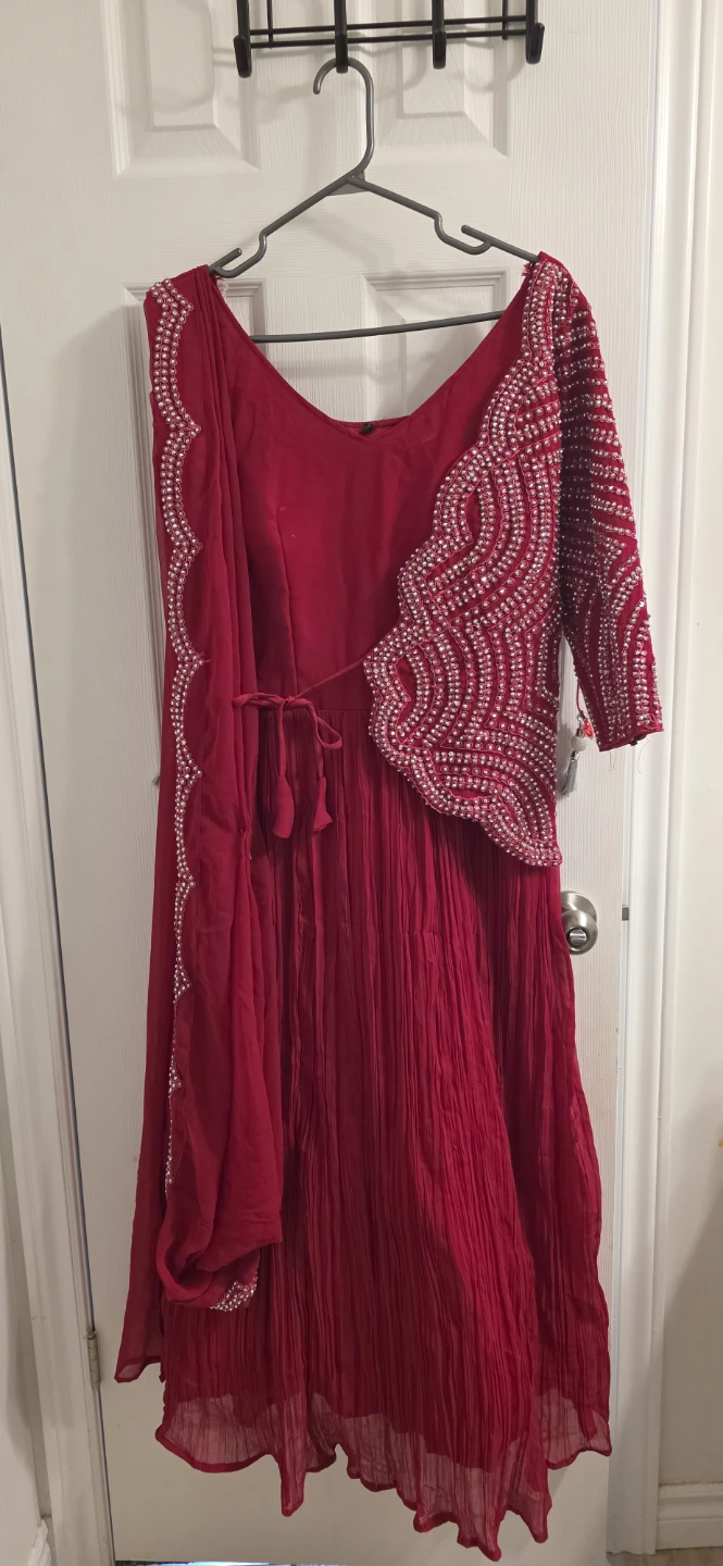 Elegant Red Party & Wedding Wear Indo-Western Red Lehenga Gown - photo 3