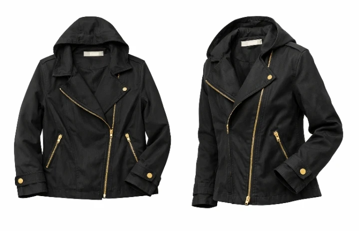 Veste noire style biker avec capuche (zip doré) 🏆