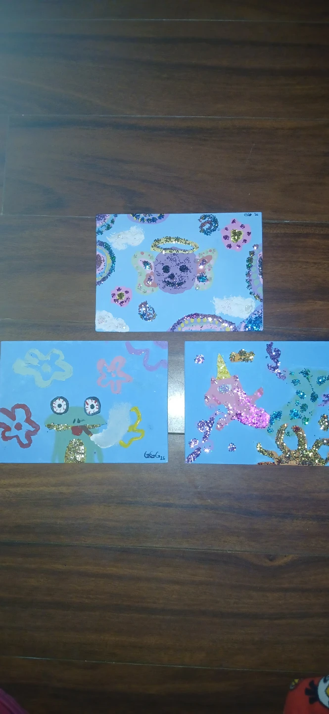 Set of 3 Handmade Glitter Paintings - photo 2