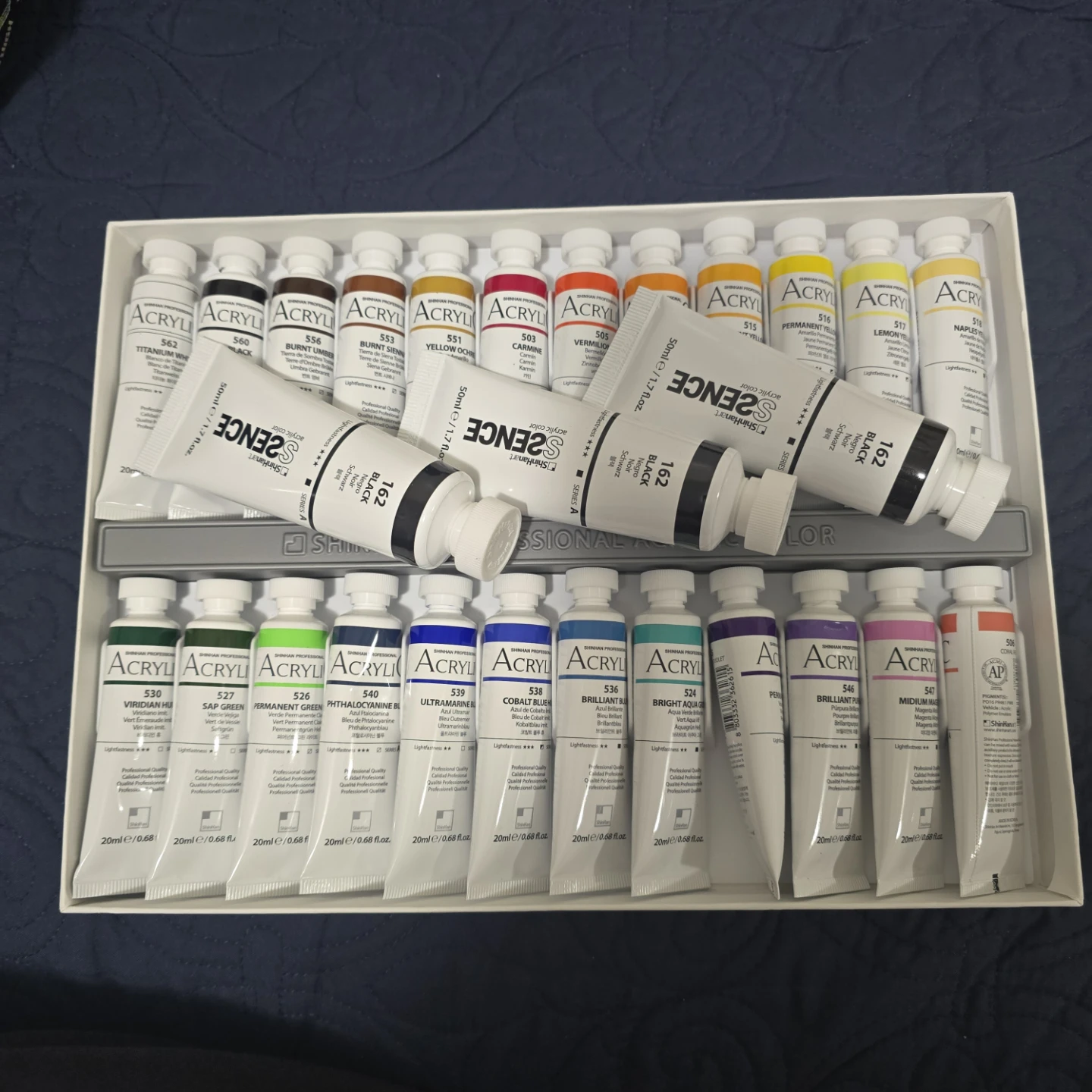 Acrylic Paint 24-Color Set + 3 Black (50ml) – Almost New